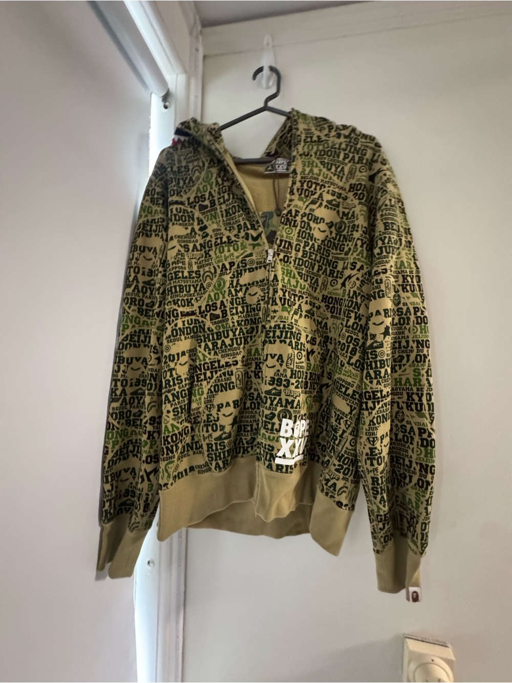Bape Olive Green Graphic Zip Hoodie with All-Over Print